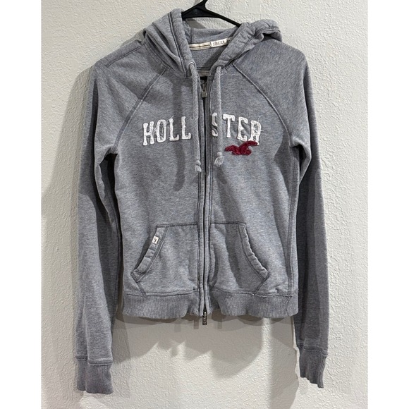 Hollister Tops - Hollister California Y2K Full Zip Hoodie Gray Logo Sweatshirt 1922 Women's Large